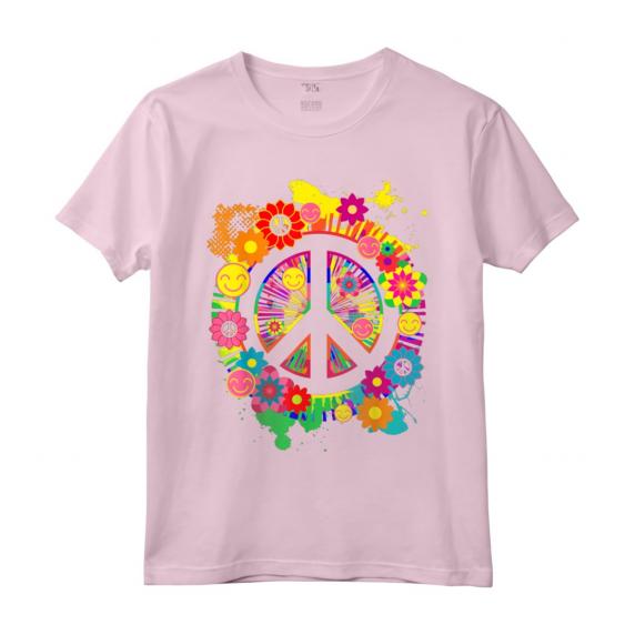 Segno di Pace Luminoso Fiore Colorato Anni '60 Anni '70 Maglietta - Stile Hippie Retrò Vintage - Ideale per Appassionati della Pace e dell'Amore