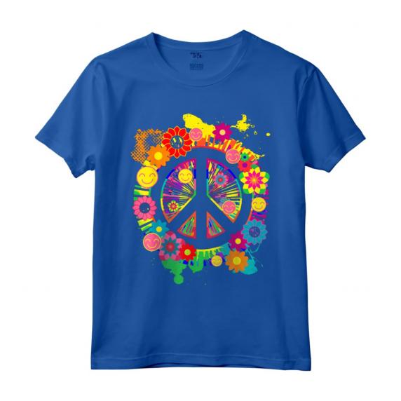 Segno di Pace Luminoso Fiore Colorato Anni '60 Anni '70 Maglietta - Stile Hippie Retrò Vintage - Ideale per Appassionati della Pace e dell'Amore