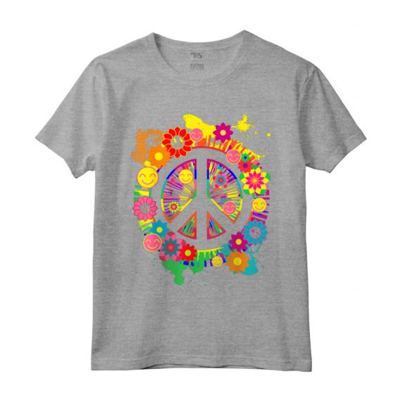 Segno di Pace Luminoso Fiore Colorato Anni '60 Anni '70 Maglietta - Stile Hippie Retrò Vintage - Ideale per Appassionati della Pace e dell'Amore
