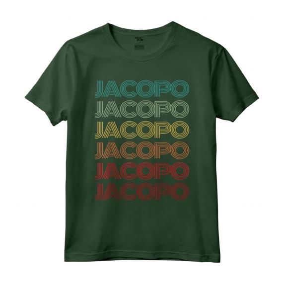 Hello My Italian name is Jacopo - Ragazzo Italiano Retro Compleanno Nametag Padre Maglietta - Design Vintage Anni '70 per Compleanni e Ricorrenze Speciali