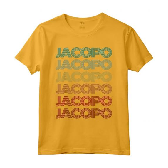 Hello My Italian name is Jacopo - Ragazzo Italiano Retro Compleanno Nametag Padre Maglietta - Design Vintage Anni '70 per Compleanni e Ricorrenze Speciali