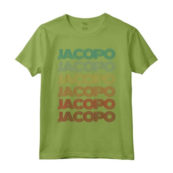 Hello My Italian name is Jacopo - Ragazzo Italiano Retro Compleanno Nametag Padre Maglietta - Design Vintage Anni '70 per Compleanni e Ricorrenze Speciali