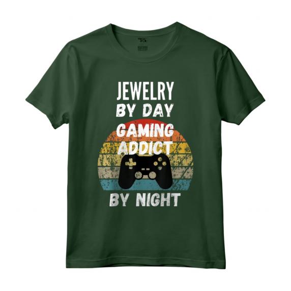Gioielli Creatore Di Giorno, Gaming Addict Di Notte Maglietta - Regalo Divertente per Gioiellieri Videogiocatori - Design Vintage Tramonto
