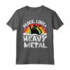Peace Love & Heavy Metal Cat Kids Punk Band Metallo Arcobaleno Maglietta - Design Gatto Unico per Bambini Heavy Metal e Membri di Band Punk Rock