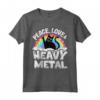 Peace Love & Heavy Metal - Maglietta Cat Kids Punk Band Metallo Arcobaleno - Abbigliamento Punk Rock per Bambini e Adolescenti