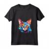 Donna Colorful Splash Art - Faccia di gatto Devon Rex Maglietta con Collo a V - Ideale per Amanti dei Gatti Devon Rex