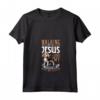 Donna Gesù e il cane - Foxhound inglese Maglietta con Collo a V - Walking with Jesus - Ideale per Cristiani e Amanti dei Cani