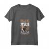 Donna Gesù e il cane - Foxhound inglese Maglietta con Collo a V - Walking with Jesus - Ideale per Cristiani e Amanti dei Cani