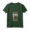 Donna Gesù e il cane - Foxhound inglese Maglietta con Collo a V - Walking with Jesus - Ideale per Cristiani e Amanti dei Cani
