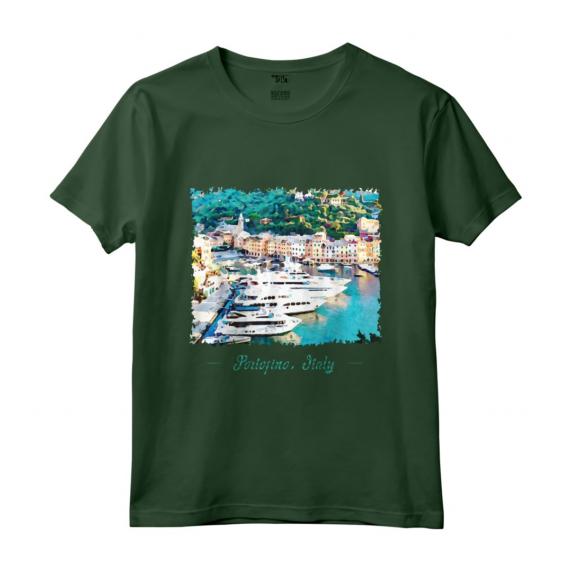 Il bellissimo porto di Portofino in Italia Acquerello Maglietta - Leggera e Taglio Classico - Ideale come Regalo o Ricordo di Viaggio