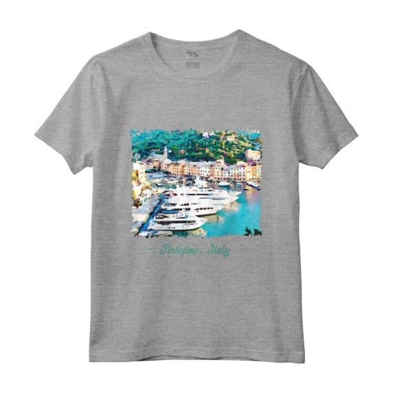 Il bellissimo porto di Portofino in Italia Acquerello Maglietta - Leggera e Taglio Classico - Ideale come Regalo o Ricordo di Viaggio