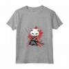 Donna Khao Manee - Gatto Samurai Kawaii - Maglietta con Collo a V per Appassionati di Gatti e Ninja