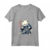 Donna Samurai Gatto Giapponese - Kawaii Ninja Khao Manee Cat Maglietta con Collo a V - Ideale per Appassionati di Gatti e Amanti della Cultura Giapponese
