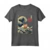 Divertente Animale da Surf a Forma di Gatto Laperm Kanagawa Wave Maglietta - Regalo Unico per Proprietari di Gatti - Arte Giapponese