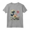 Divertente Animale da Surf a Forma di Gatto Laperm Kanagawa Wave Maglietta - Regalo Unico per Proprietari di Gatti - Arte Giapponese