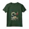 Divertente animale da surf a forma di gatto Laperm Kanagawa Wave Maglietta con Collo a V - Regalo per Proprietari di Gatti - Ideale per Natale, Ringraziamento o San Valentino