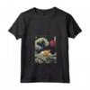 Laperm Gatto Giapponese Kanagawa Wave Divertente Surf Animale Maglietta con Collo a V - Regalo per Proprietari di Gatti Laperm e Amanti dell'Arte Giapponese