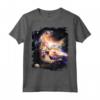 Galaxy Space Cat raggiungendo hamburger con il laser - Maglietta divertente per amanti dei gatti e dello spazio