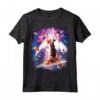 Laser Eyes Space Cat Riding On Surfing Llama Unicorn Maglietta - Stay Magical with Funny Animal Tee - Buy Online