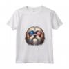 Donna Lhasa Apso Patriotic American Flag USA Occhiali da sole Cane Maglietta con Collo a V - Ideale per il Giorno dell'Indipendenza - Orgoglioso Lhasa Apso Americano