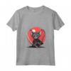 Donna Samurai Lykoi Gatto giapponese Kawaii Ninja Cat Maglietta con Collo a V - Design Unico per Appassionati di Gatti e Cultura Giapponese