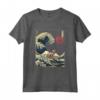 Lykoi Gatto Giapponese Kanagawa Wave Divertente Surf Maglietta - Regalo per Proprietari di Gatti - Ideale per Natale, Compleanni o San Valentino