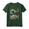Lykoi Gatto Giapponese Kanagawa Wave Divertente Surf Maglietta - Regalo per Proprietari di Gatti - Ideale per Natale, Compleanni o San Valentino