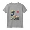 Lykoi Gatto Giapponese Kanagawa Wave Divertente Surf Maglietta - Regalo per Proprietari di Gatti - Ideale per Natale, Compleanni o San Valentino