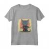 Donna Samurai Lykoi Gatto Giapponese Kawaii Ninja Cat Maglietta con Collo a V - Design Unico e Adorabile per Amanti della Cultura Giapponese e dei Gatti