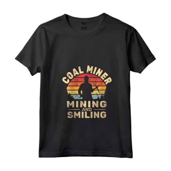 Minatore di Carbone Minatore e Sorridente - Vintage Coal Miner Maglietta con Collo a V - Ideale per Appassionati di Lavoro Minerario