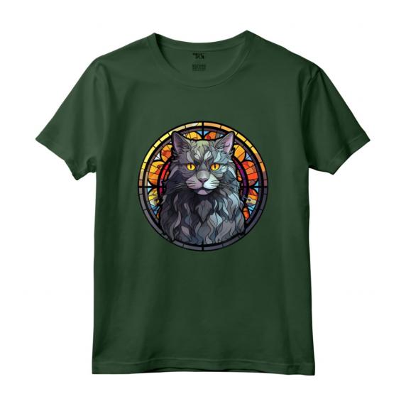 Nebelung - Piombo in vetro colorato, motivo: gatto Maglietta - Stained Glass Design per Amanti dei Gatti - Leggera e Taglio Classico