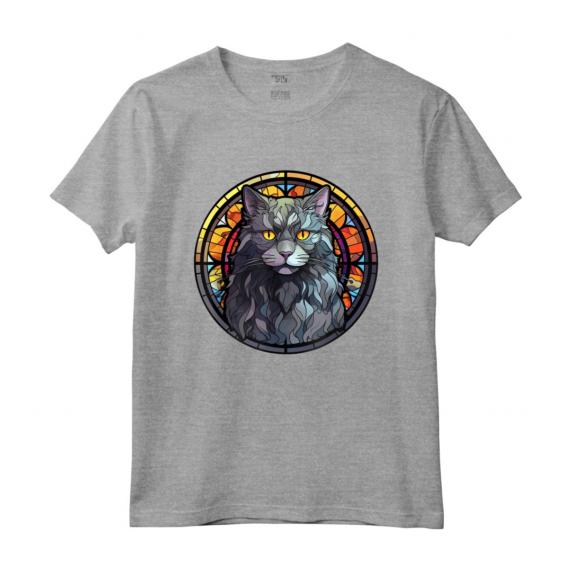 Nebelung - Piombo in vetro colorato, motivo: gatto Maglietta - Stained Glass Design per Amanti dei Gatti - Leggera e Taglio Classico