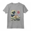 Divertente Animale da Surf a Forma di Gatto Kanagawa Wave di Ocicat Maglietta - Regalo Unico per Proprietari di Gatti - Arte Giapponese