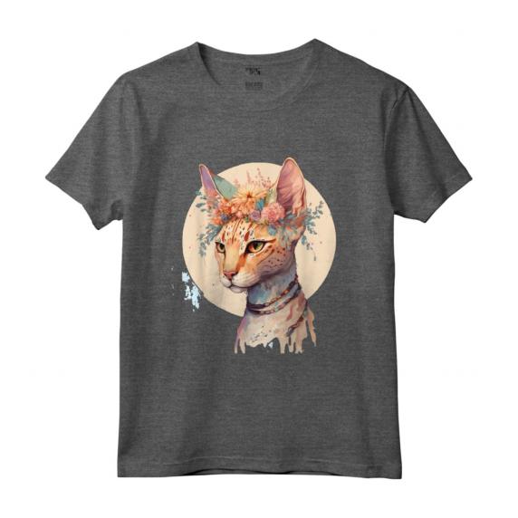 Colorato Splash Art Floreale Acquerello Ocicat Maglietta - Leggera e Taglio Classico - Perfetta per gli Amanti dell'Arte e dei Gatti
