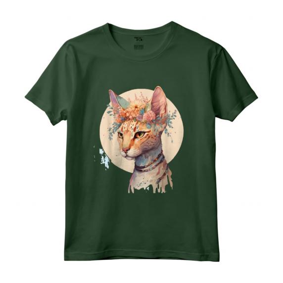 Colorato Splash Art Floreale Acquerello Ocicat Maglietta - Leggera e Taglio Classico - Perfetta per gli Amanti dell'Arte e dei Gatti