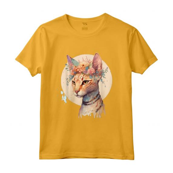 Colorato Splash Art Floreale Acquerello Ocicat Maglietta - Leggera e Taglio Classico - Perfetta per gli Amanti dell'Arte e dei Gatti