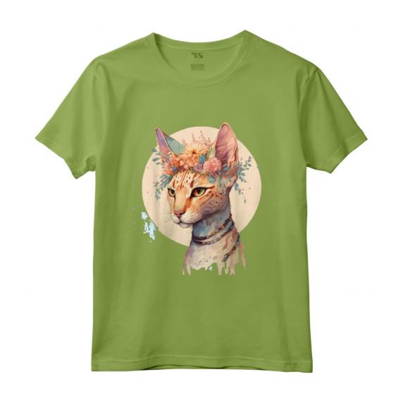Colorato Splash Art Floreale Acquerello Ocicat Maglietta - Leggera e Taglio Classico - Perfetta per gli Amanti dell'Arte e dei Gatti