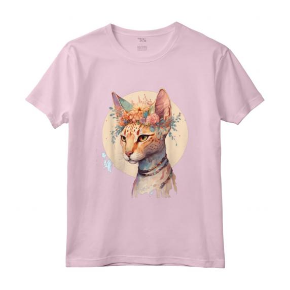 Colorato Splash Art Floreale Acquerello Ocicat Maglietta - Leggera e Taglio Classico - Perfetta per gli Amanti dell'Arte e dei Gatti