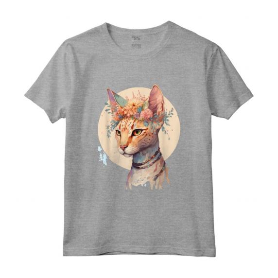 Colorato Splash Art Floreale Acquerello Ocicat Maglietta - Leggera e Taglio Classico - Perfetta per gli Amanti dell'Arte e dei Gatti