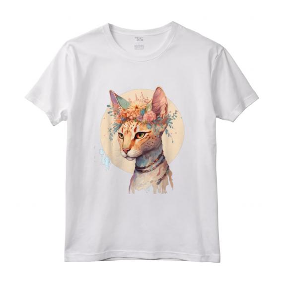 Colorato Splash Art Floreale Acquerello Ocicat Maglietta - Leggera e Taglio Classico - Perfetta per gli Amanti dell'Arte e dei Gatti