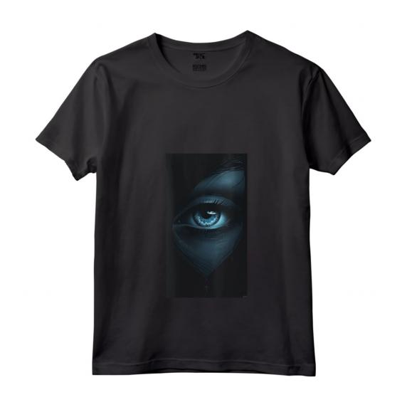 Donna Minimalista Ojo gráfico Ojo azul - Maglietta con Collo a V - Design Artistico e Taglio Classico