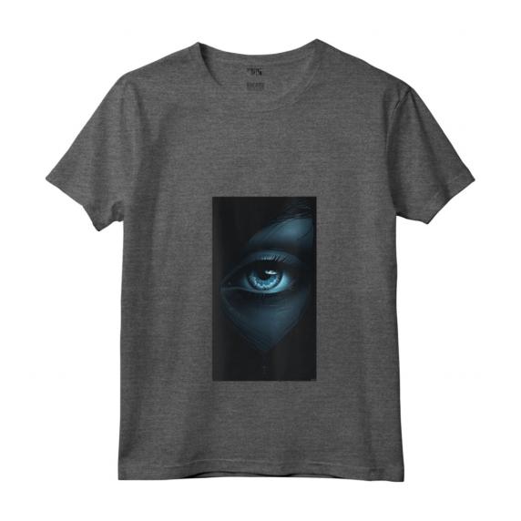 Donna Minimalista Ojo gráfico Ojo azul - Maglietta con Collo a V - Design Artistico e Taglio Classico