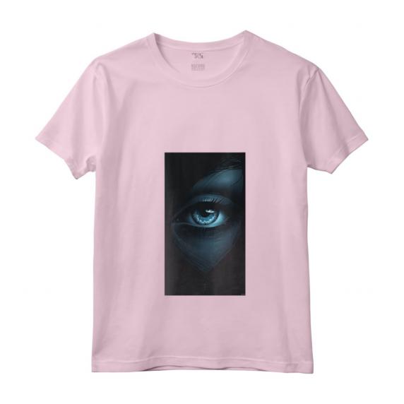 Donna Minimalista Ojo gráfico Ojo azul - Maglietta con Collo a V - Design Artistico e Taglio Classico