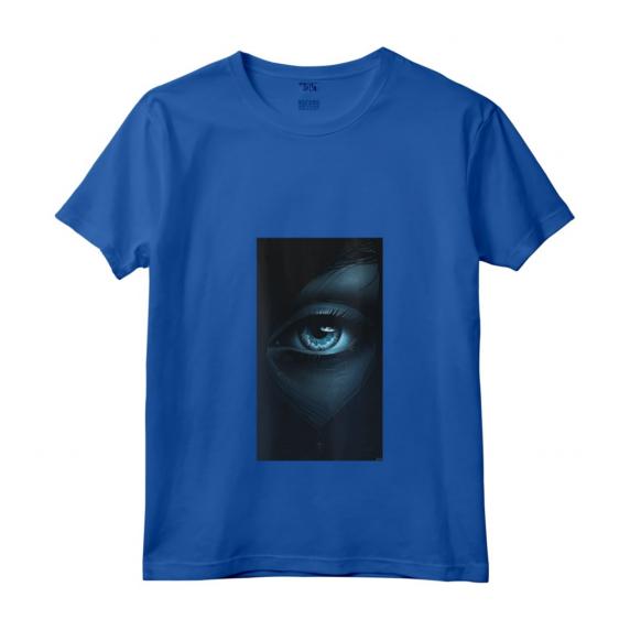 Donna Minimalista Ojo gráfico Ojo azul - Maglietta con Collo a V - Design Artistico e Taglio Classico