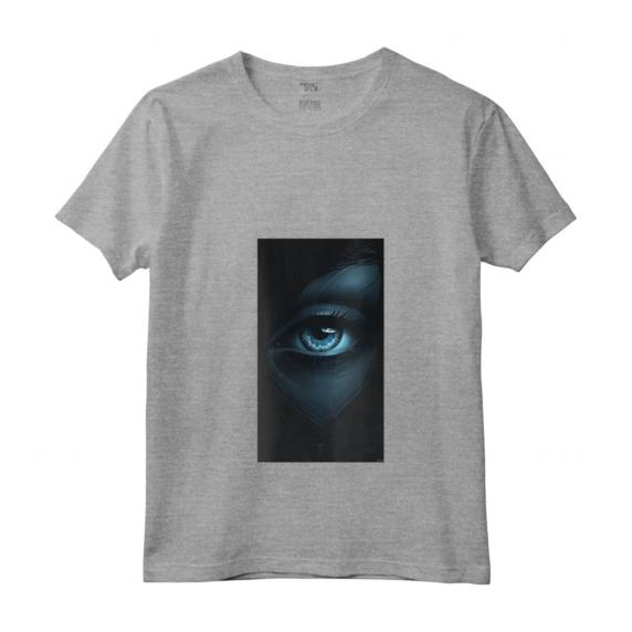 Donna Minimalista Ojo gráfico Ojo azul - Maglietta con Collo a V - Design Artistico e Taglio Classico