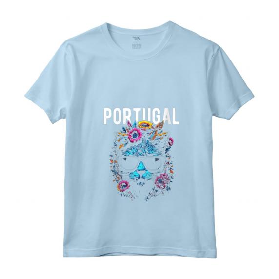 Donna Portogallo Gatto con Occhiali da Sole e Fiori Design Maglietta Collo a V - Souvenir Colorato per Viaggiatori e Amanti del Portogallo - Perfetto per Regali o Ricordi di Viaggio