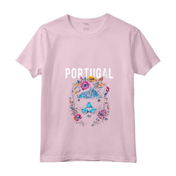 Donna Portogallo Gatto con Occhiali da Sole e Fiori Design Maglietta Collo a V - Souvenir Colorato per Viaggiatori e Amanti del Portogallo - Perfetto per Regali o Ricordi di Viaggio