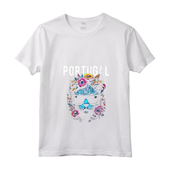 Donna Portogallo Gatto con Occhiali da Sole e Fiori Design Maglietta Collo a V - Souvenir Colorato per Viaggiatori e Amanti del Portogallo - Perfetto per Regali o Ricordi di Viaggio