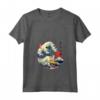 Donna Portoghese Podengo Pequeno Giapponese Kanagawa Wave Surf Leale Maglietta con Collo a V - Regalo per Amanti dei Cani - Ideale per Natale, Ringraziamento o Compleanni