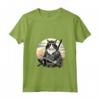 Donna Gatto Ninja Giapponese Kawaii Ragamuffin Samurai - Maglietta con Collo a V - Design Unico e Creativo per Amanti dei Gatti